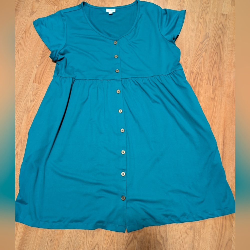 LuLaRoe Teal Button Front Empire Waist Mini Dress with Pockets - Size L